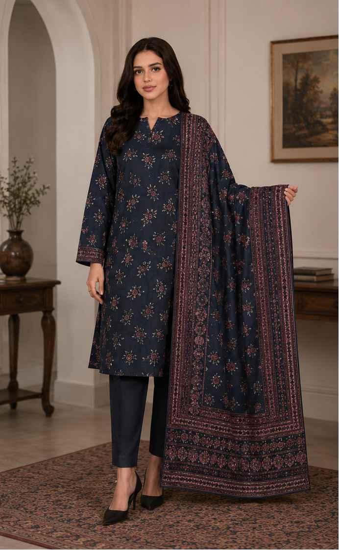 3-Piece Digital Printed Airjet Lawn Suit - Maroon floral