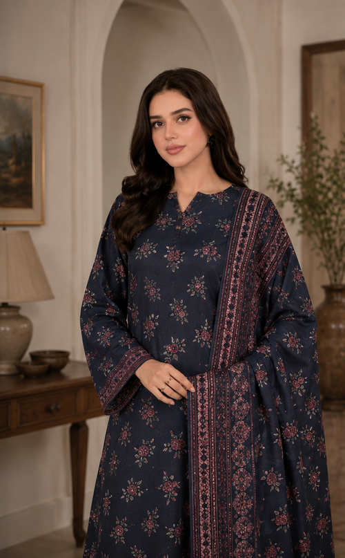 3-Piece Digital Printed Airjet Lawn Suit - Maroon floral