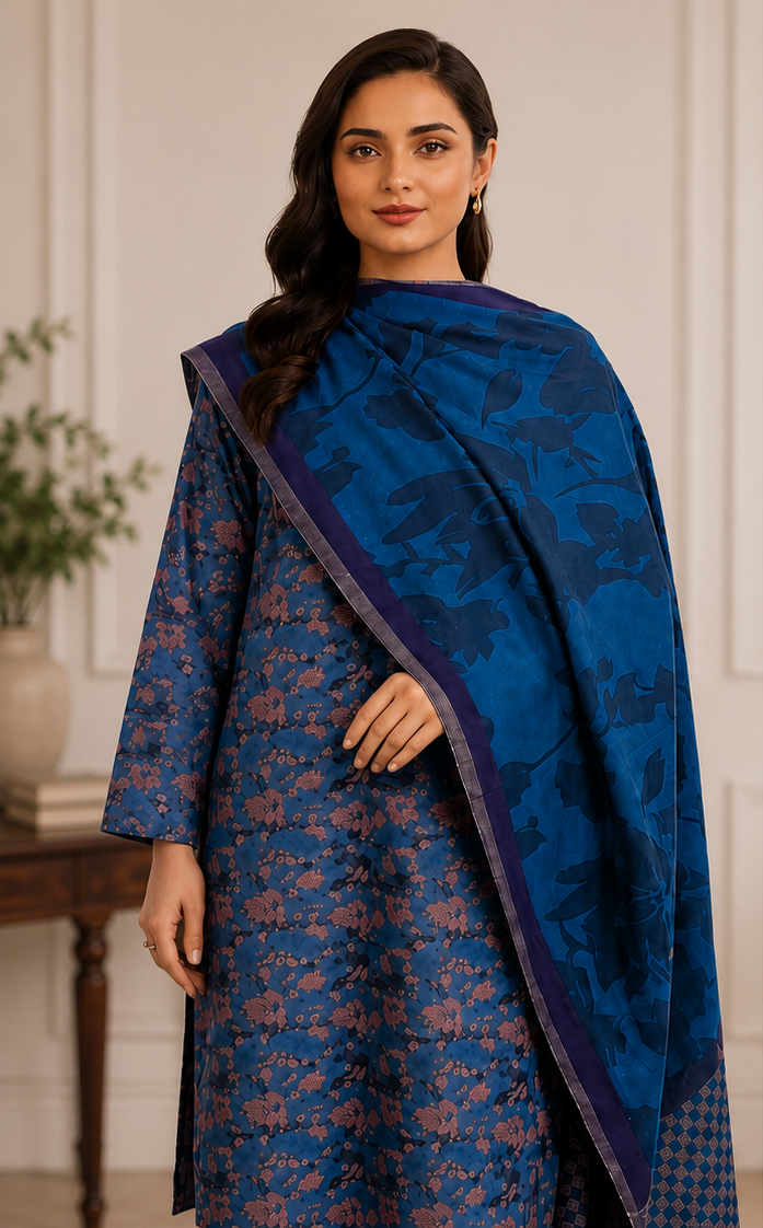 3-Piece Digital Printed Lawn Suit – Blue Floral