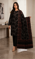 3-Piece Air Jet Digital Printed Lawn Suit – Black Floral